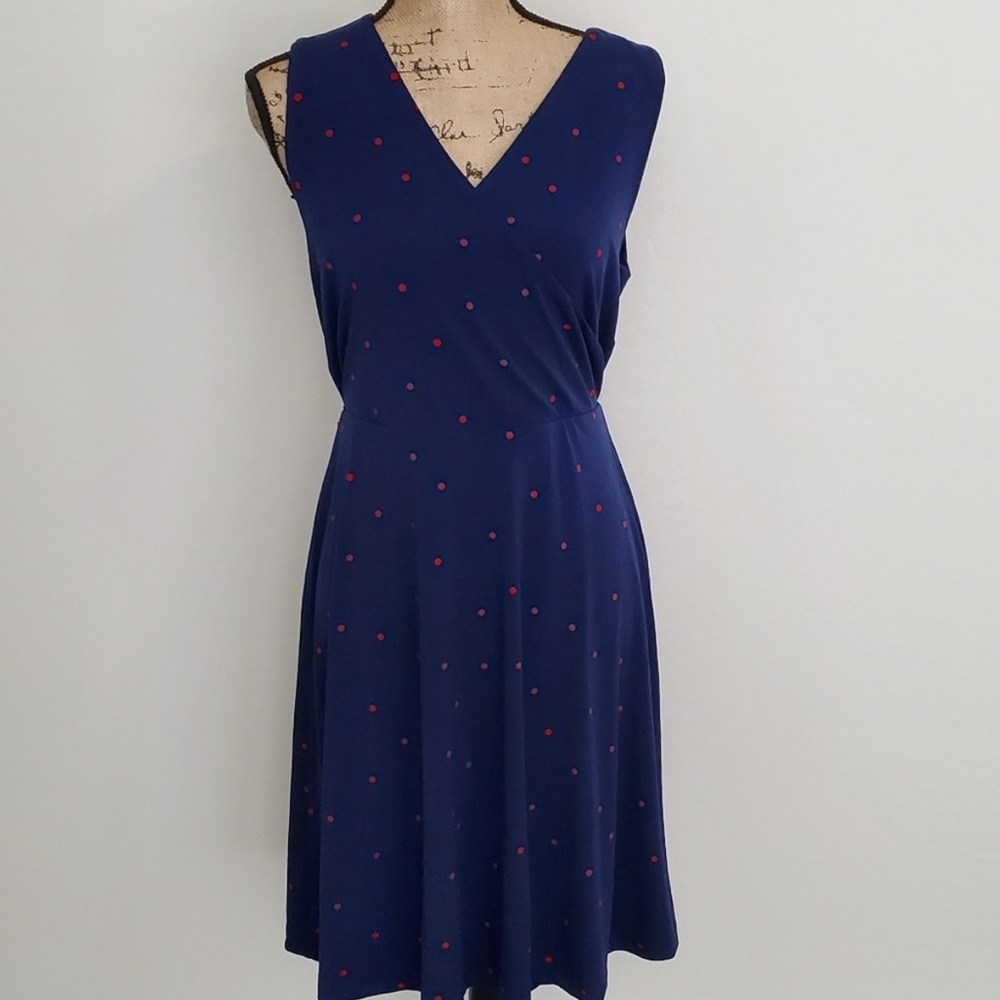 Elegant Navy Blue Dress with Red Accents